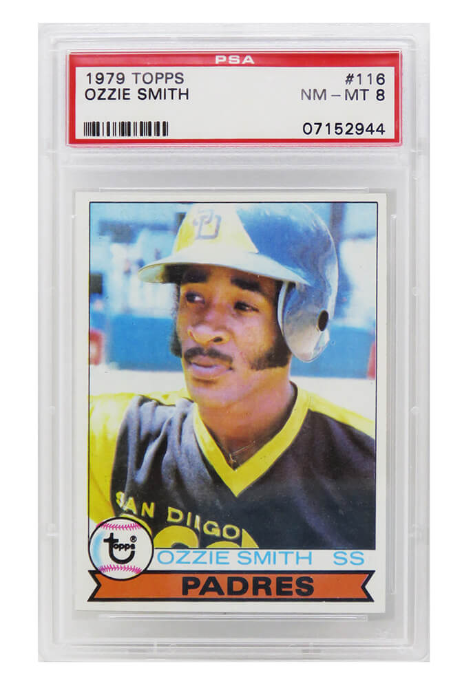Ozzie Smith (San Diego Padres) 1979 Topps Baseball RC Rookie Card #116 - PSA 8 NM-MT (B) - PS1OS79TB - Ozzie Smith (San Diego Padres) 1979 Topps Baseball RC Rookie Card #116 - PSA 8 NM-MT (B) product image