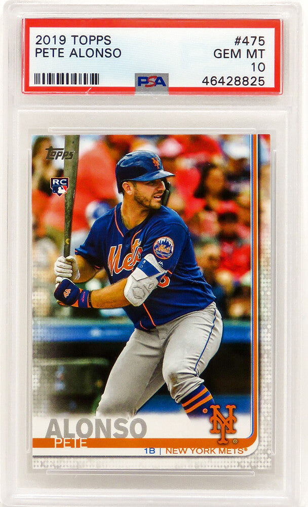 Pete Alonso (New York Mets) 2019 Topps Baseball #475 RC Rookie Card - PSA 10 GEM MINT - PS1PA19T1 - Pete Alonso (New York Mets) 2019 Topps Baseball #475 RC Rookie Card - PSA 10 GEM MINT product image