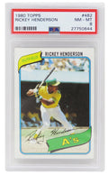 Rickey Henderson (Oakland A's) 1980 Topps Baseball #482 RC Rookie Card - PSA 8 NM-MT (D) - PS1RH80TD - Rickey Henderson (Oakland A's) 1980 Topps Baseball #482 RC Rookie Card - PSA 8 NM-MT (D) product image