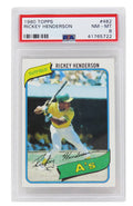 Rickey Henderson (Oakland A's) 1980 Topps Baseball #482 RC Rookie Card - PSA 8 NM-MT (G) - PS1RH80TG - Rickey Henderson (Oakland A's) 1980 Topps Baseball #482 RC Rookie Card - PSA 8 NM-MT (G) product image