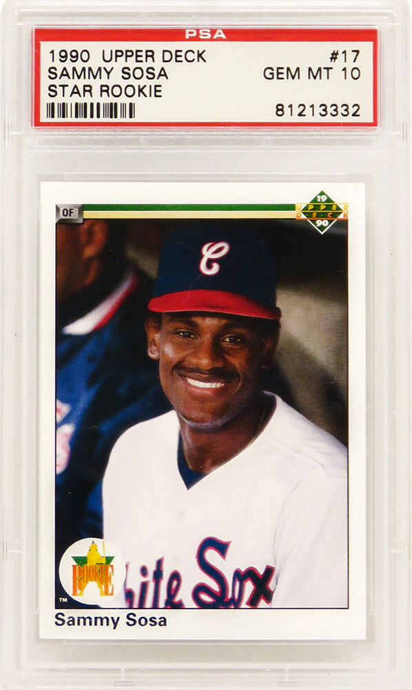 Sammy Sosa (Chicago White Sox) 1990 Upper Deck Baseball #17 RC Rookie Card - PSA 10 GEM MINT - PS1SS90U1 - Sammy Sosa (Chicago White Sox) 1990 Upper Deck Baseball #17 RC Rookie Card - PSA 10 GEM MINT product image