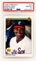 Sammy Sosa (Chicago White Sox) 1990 Upper Deck Baseball #17 RC Rookie Card - PSA 10 GEM MINT (New Label) - PS1SS90U2 - Sammy Sosa (Chicago White Sox) 1990 Upper Deck Baseball #17 RC Rookie Card - PSA 10 GEM MINT (New Label) product image