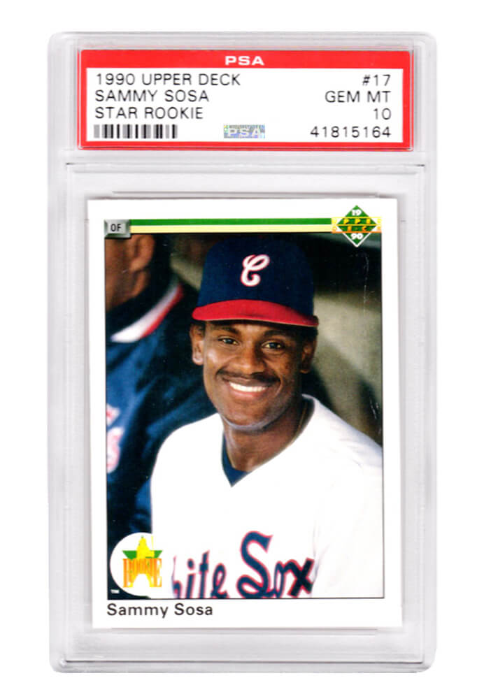 Sammy Sosa (Chicago White Sox) 1990 Upper Deck Baseball #17 RC Rookie Card - PSA 10 GEM MINT (Silver Label) - PS1SS90U3 - Sammy Sosa (Chicago White Sox) 1990 Upper Deck Baseball #17 RC Rookie Card - PSA 10 GEM MINT (Silver Label) product image