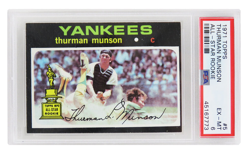 Thurman Munson (New York Yankees) 1971 Topps All Star Rookie Card #5 (2nd Year Card) - PSA 6 EX-MT (B) - PS1TM71TB - Thurman Munson (New York Yankees) 1971 Topps All Star Rookie Card #5 (2nd Year Card) - PSA 6 EX-MT (B) product image