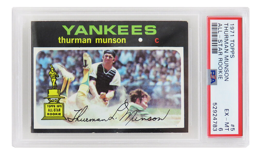 Thurman Munson (New York Yankees) 1971 Topps All Star Rookie Card #5 (2nd Year Card) - PSA 6 EX-MT (C) - PS1TM71TC - Thurman Munson (New York Yankees) 1971 Topps All Star Rookie Card #5 (2nd Year Card) - PSA 6 EX-MT (C) product image