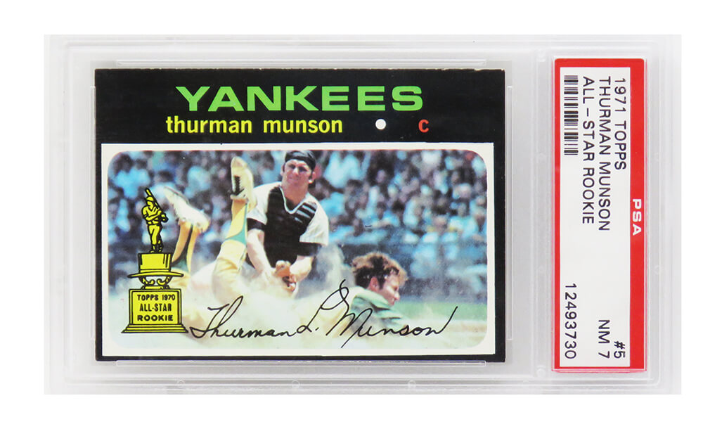 Thurman Munson (New York Yankees) 1971 Topps All Star Rookie Card #5 (2nd Year Card) - PSA 7 NM (D) - PS1TM71TD - Thurman Munson (New York Yankees) 1971 Topps All Star Rookie Card #5 (2nd Year Card) - PSA 7 NM (D) product image