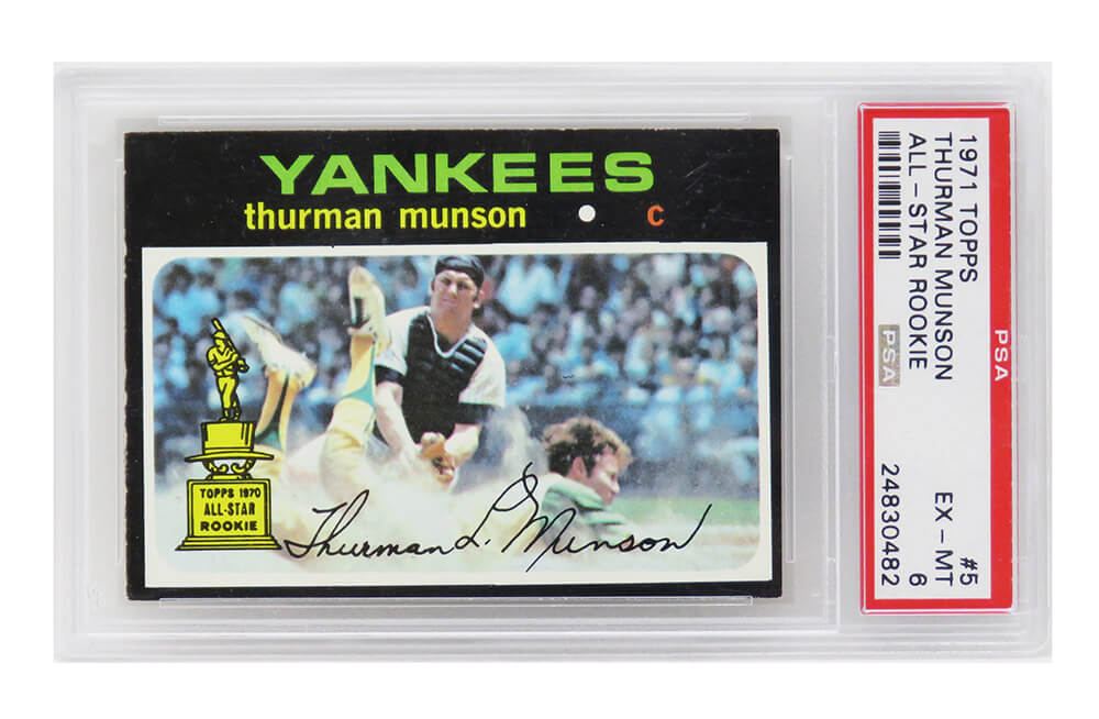 Thurman Munson (New York Yankees) 1971 Topps All Star Rookie Card #5 (2nd Year Card) - PSA 6 EX-MT (E) - PS1TM71TE - Thurman Munson (New York Yankees) 1971 Topps All Star Rookie Card #5 (2nd Year Card) - PSA 6 EX-MT (E) product image