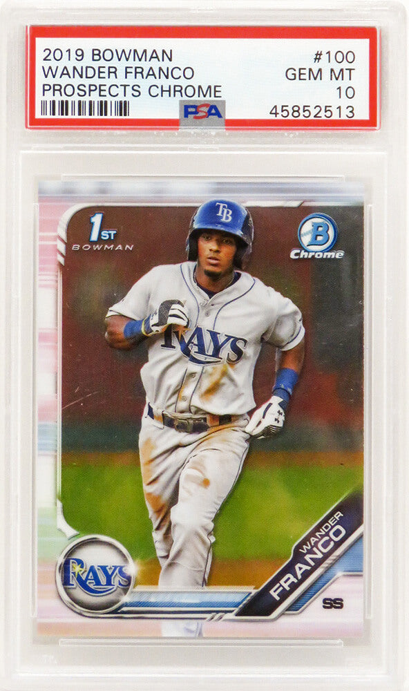 Wander Franco (Tampa Bay Rays) 2019 Bowman Chrome Baseball #100 RC Rookie Card - PSA 10 GEM MINT - PS1WF19B1 - Wander Franco (Tampa Bay Rays) 2019 Bowman Chrome Baseball #100 RC Rookie Card - PSA 10 GEM MINT product image