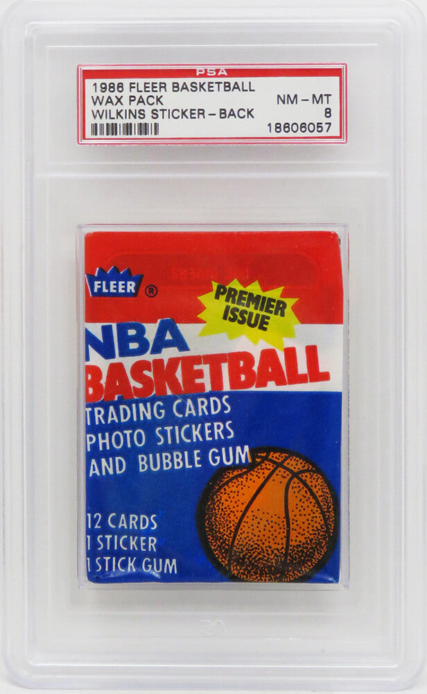 1986 Fleer Basketball Wax Pack - (Encapsulated / Graded PSA 8) (D. Wilkins RC Sticker On Back) Michael Jordan RC?? - PS286FWS8 - 1986 Fleer Basketball Wax Pack - (Encapsulated / Graded PSA 8) (D. Wilkins RC Sticker On Back) Michael Jordan RC?? product image