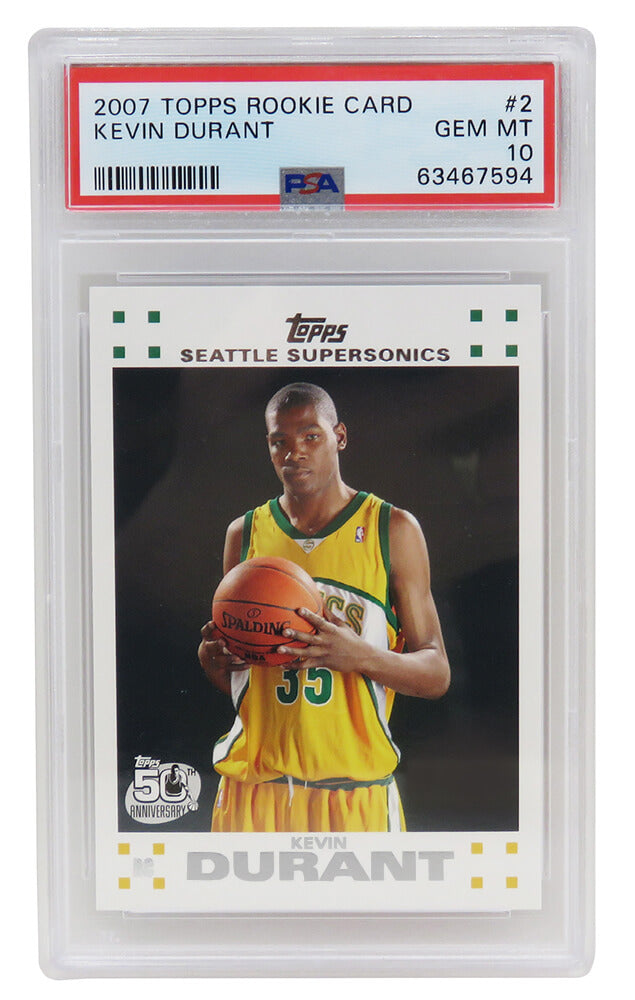 Kevin Durant (Seattle Supersonics) 2007 Topps Basketball #2 RC Rookie Card - PSA 10 GEM MINT (New Label) - PS2KD07T3 - Kevin Durant (Seattle Supersonics) 2007 Topps Basketball #2 RC Rookie Card - PSA 10 GEM MINT (New Label) product image