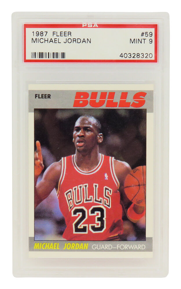 Michael Jordan (Chicago Bulls) 1987 Fleer Basketball (2nd Year Card) #59 - PSA 9 MINT - PS2MJ87F1 - Michael Jordan (Chicago Bulls) 1987 Fleer Basketball (2nd Year Card) #59 - PSA 9 MINT product image