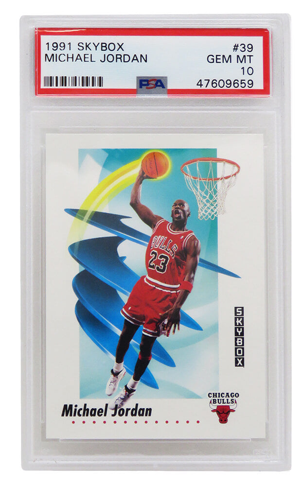 Michael Jordan (Chicago Bulls) 1991-92 Skybox Basketball #39 Card - PSA 10 GEM MINT (New Label) - PS2MJ91S5 - Michael Jordan (Chicago Bulls) 1991-92 Skybox Basketball #39 Card - PSA 10 GEM MINT (New Label) product image