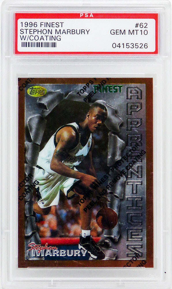 Stephon Marbury (Minnesota Timberwolves) 1996 Topps Finest Basketball #62 RC Rookie Card w/Coating - PSA 10 GEM MINT - PS2SM96F1 - Stephon Marbury (Minnesota Timberwolves) 1996 Topps Finest Basketball #62 RC Rookie Card w/Coating - PSA 10 GEM MINT product image