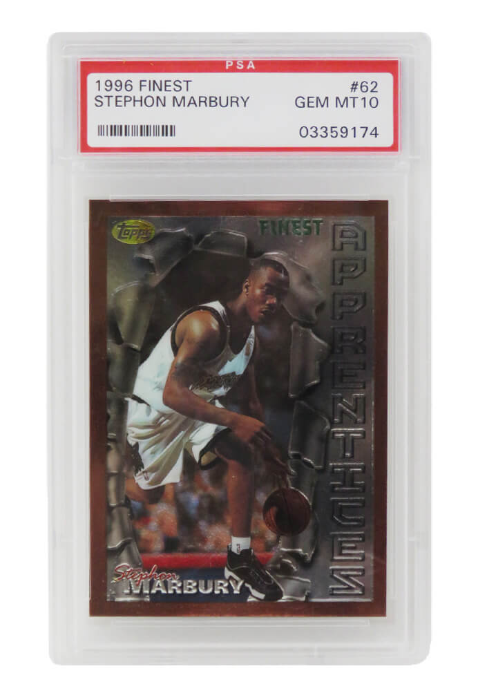 Stephon Marbury (Minnesota Timberwolves) 1996 Topps Finest Basketball #62 RC Rookie Card - PSA 10 GEM MINT - PS2SM96F2 - Stephon Marbury (Minnesota Timberwolves) 1996 Topps Finest Basketball #62 RC Rookie Card - PSA 10 GEM MINT product image