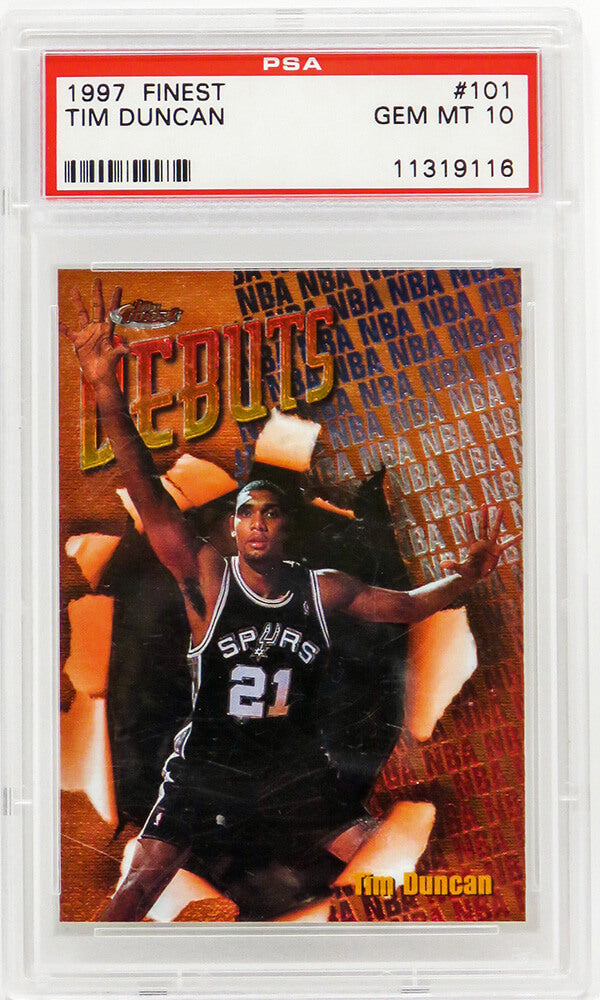 Tim Duncan (San Antonio Spurs) 1997 Topps Finest Basketball #101 RC Rookie Card - PSA 10 GEM MINT - PS2TD97F4 - Tim Duncan (San Antonio Spurs) 1997 Topps Finest Basketball #101 RC Rookie Card - PSA 10 GEM MINT product image