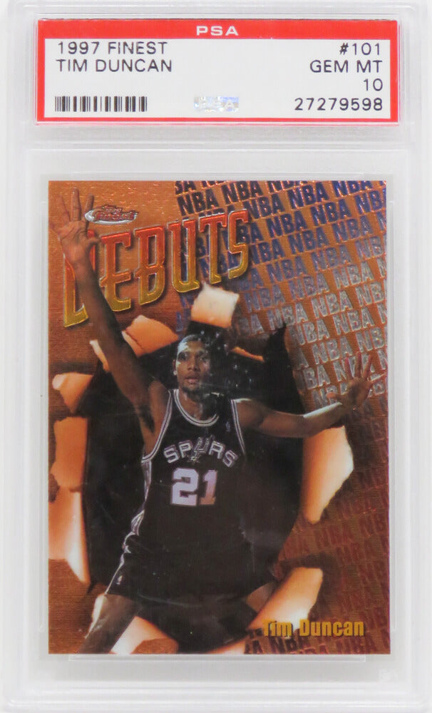 Tim Duncan (San Antonio Spurs) 1997 Topps Finest Basketball #101 RC Rookie Card - PSA 10 GEM MINT (Silver Label) - PS2TD97F5 - Tim Duncan (San Antonio Spurs) 1997 Topps Finest Basketball #101 RC Rookie Card - PSA 10 GEM MINT (Silver Label) product image