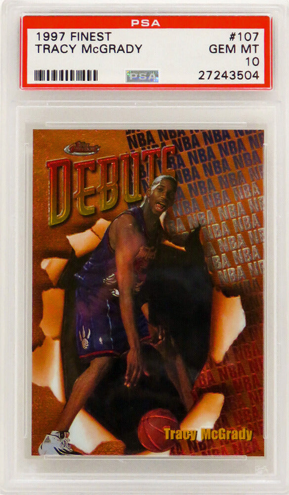 Tracy McGrady (Toronto Raptors) 1997 Topps Finest Basketball #107 RC Rookie Card - PSA 10 (Silver Label) - PS2TM97F3 - Tracy McGrady (Toronto Raptors) 1997 Topps Finest Basketball #107 RC Rookie Card - PSA 10 (Silver Label) product image