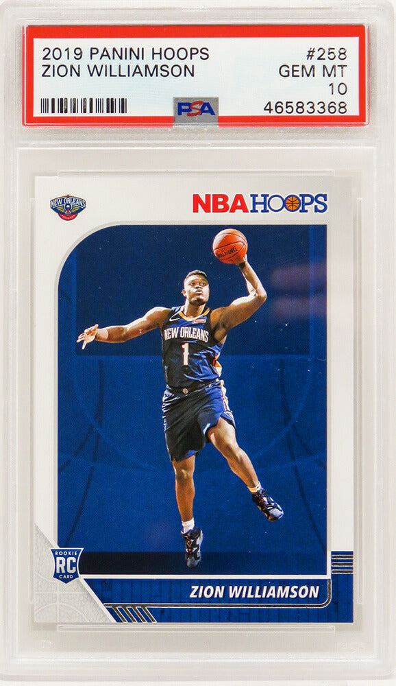 Zion Williamson (New Orleans Pelicans) 2019 Panini Hoops Basketball #258 RC Rookie Card - PSA 10 GEM MINT - PS2ZW19H1 - Zion Williamson (New Orleans Pelicans) 2019 Panini Hoops Basketball #258 RC Rookie Card - PSA 10 GEM MINT product image