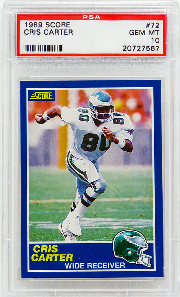 Cris Carter (Philadelphia Eagles) 1989 Score Football #72 RC Rookie Card - PSA 10 GEM MINT - PS3CC89S1 - Cris Carter (Philadelphia Eagles) 1989 Score Football #72 RC Rookie Card - PSA 10 GEM MINT product image