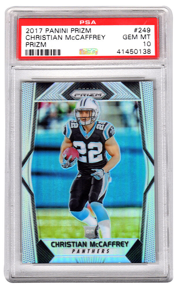 Christian McCaffrey (Carolina Panthers) 2017 Panini Prizm Football #249 Prizm RC Rookie Card - PSA 10 GEM MINT (Silver Label) - PS3CM17P4 - Christian McCaffrey (Carolina Panthers) 2017 Panini Prizm Football #249 Prizm RC Rookie Card - PSA 10 GEM MINT (Silver Label) product image