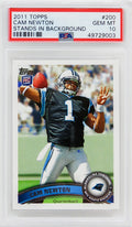 Cam Newton (Carolina Panthers) 2011 Topps Football #200 RC Rookie Card - PSA 10 GEM MINT (New Label) - PS3CN11T2 - Cam Newton (Carolina Panthers) 2011 Topps Football #200 RC Rookie Card - PSA 10 GEM MINT (New Label) product image