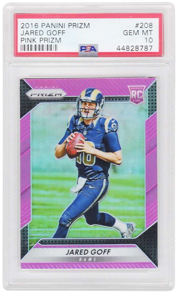 Jared Goff 2016 Panini Prizm Football #208 Pink Prizm RC Rookie Card - PSA 10 GEM MINT - PS3JG16P3 - Jared Goff 2016 Panini Prizm Football #208 Pink Prizm RC Rookie Card - PSA 10 GEM MINT product image