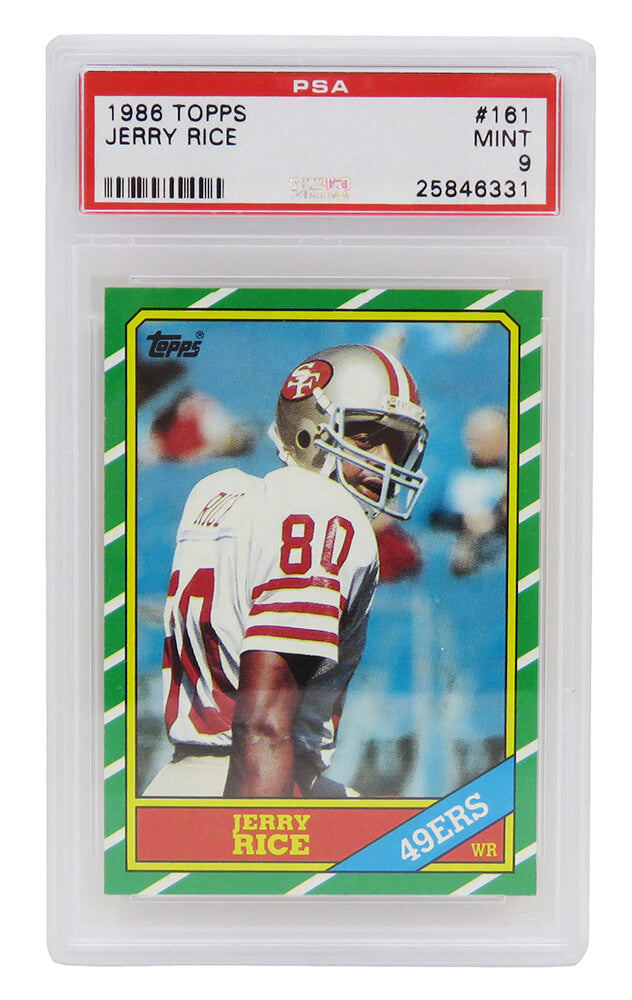 Jerry Rice (San Francisco 49ers) 1986 Topps Football #161 RC Rookie Card - PSA 9 MINT (A) - PS3JR86T1 - Jerry Rice (San Francisco 49ers) 1986 Topps Football #161 RC Rookie Card - PSA 9 MINT (A) product image