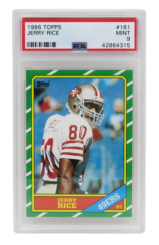 Jerry Rice (San Francisco 49ers) 1986 Topps Football #161 RC Rookie Card - PSA 9 MINT (B) - PS3JR86T2 - Jerry Rice (San Francisco 49ers) 1986 Topps Football #161 RC Rookie Card - PSA 9 MINT (B) product image