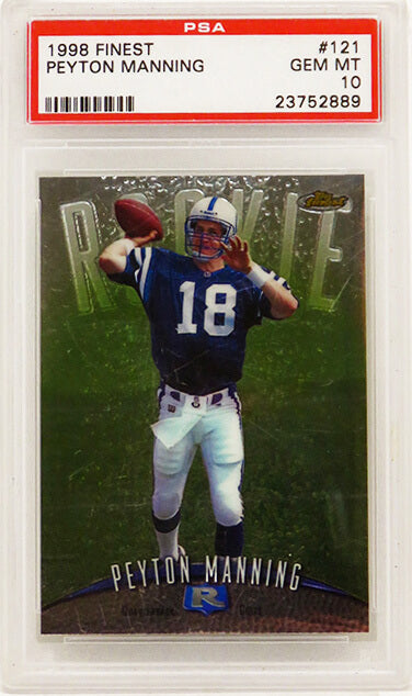 Peyton Manning (Indianapolis Colts) 1998 Topps Finest Football #121 RC Rookie Card - PSA 10 GEM MINT - PS3PM98F1 - Peyton Manning (Indianapolis Colts) 1998 Topps Finest Football #121 RC Rookie Card - PSA 10 GEM MINT product image