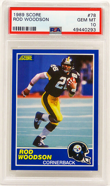 Rod Woodson (Pittsburgh Steelers) 1989 Score Football #78 RC Rookie Card - PSA 10 GEM MINT (New Label) - PS3RW89S2 - Rod Woodson (Pittsburgh Steelers) 1989 Score Football #78 RC Rookie Card - PSA 10 GEM MINT (New Label) product image