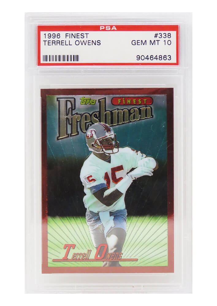 Terell Owens (San Francisco 49ers) 1996 Topps Finest Football RC Rookie Card #338 - PSA 10 GEM MINT - PS3TO96F1 - Terell Owens (San Francisco 49ers) 1996 Topps Finest Football RC Rookie Card #338 - PSA 10 GEM MINT product image
