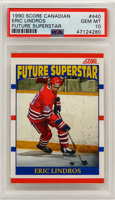 Eric Lindros 1990 Score Canadian Future Superstar Hockey #440 RC Rookie Card - PSA 10 GEM MINT - PS4EL90S1 - Eric Lindros 1990 Score Canadian Future Superstar Hockey #440 RC Rookie Card - PSA 10 GEM MINT product image