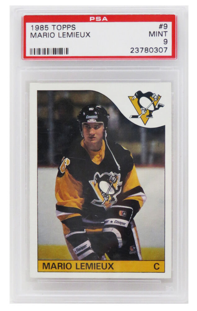Mario Lemieux (Pittsburgh Penguins) 1985 Topps Hockey RC Rookie Card #9 - PSA 9 MINT (B) - PS4ML85TB - Mario Lemieux (Pittsburgh Penguins) 1985 Topps Hockey RC Rookie Card #9 - PSA 9 MINT (B) product image