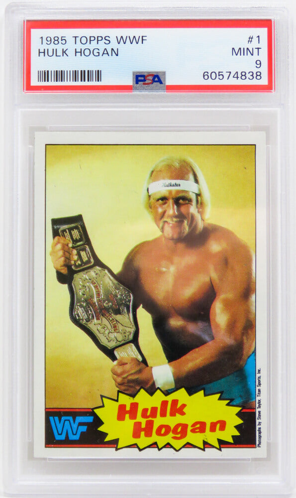 Hulk Hogan 1985 Topps WWF Pro Wrestling Stars (Yellow Background) RC Rookie Card #1 - PSA 9 MINT - PS5HH85T2 - Hulk Hogan 1985 Topps WWF Pro Wrestling Stars (Yellow Background) RC Rookie Card #1 - PSA 9 MINT product image