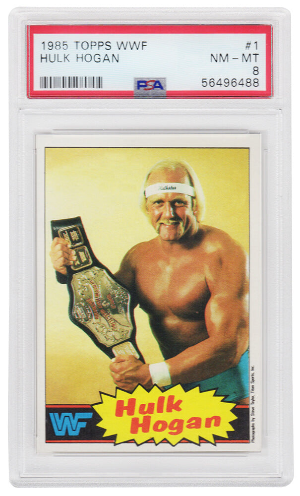 Hulk Hogan 1985 Topps WWF Pro Wrestling Stars (Yellow Background) Rookie Card #1 - PSA 8 NM-MT (B) - PS5HH85T3 - Hulk Hogan 1985 Topps WWF Pro Wrestling Stars (Yellow Background) Rookie Card #1 - PSA 8 NM-MT (B) product image