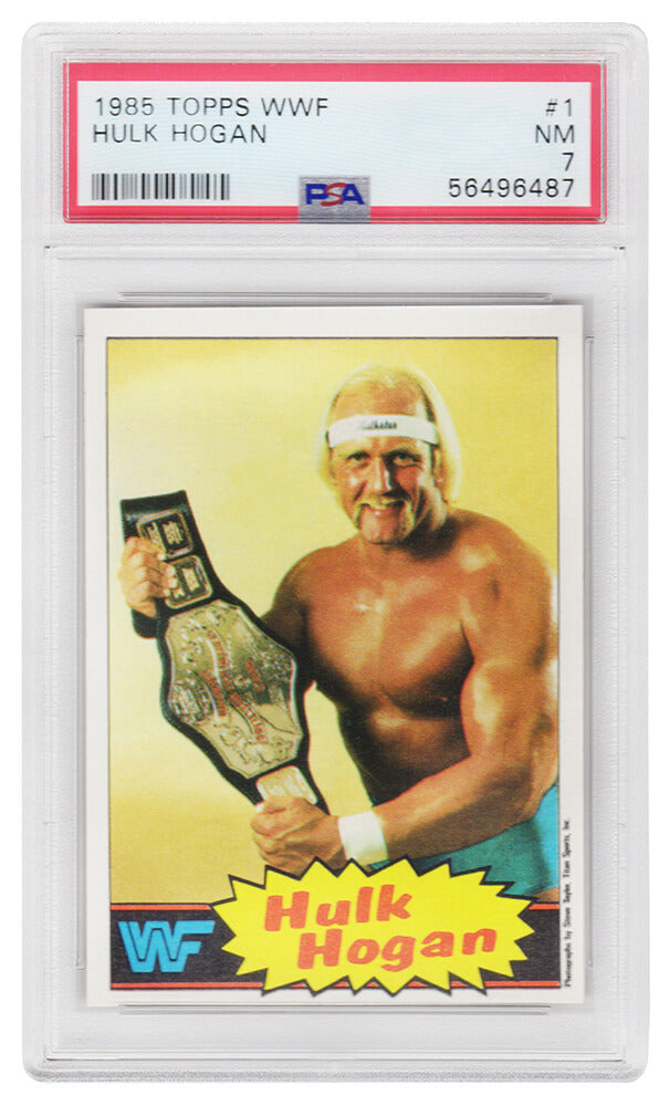 Hulk Hogan 1985 Topps WWF Pro Wrestling Stars (Yellow Background) Rookie Card #1 - (PSA 7 - NM) - PS5HH85T4 - Hulk Hogan 1985 Topps WWF Pro Wrestling Stars (Yellow Background) Rookie Card #1 - (PSA 7 - NM) product image