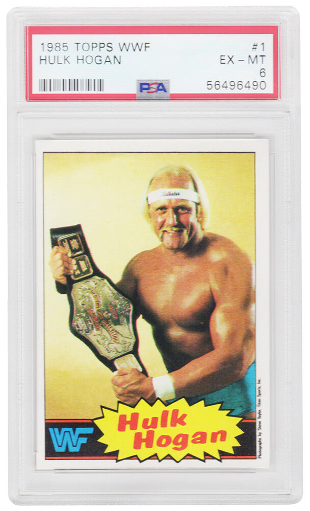 Hulk Hogan 1985 Topps WWF Pro Wrestling Stars (Yellow Background) Rookie Card #1 - (PSA 6 - EX-MT) - PS5HH85T5 - Hulk Hogan 1985 Topps WWF Pro Wrestling Stars (Yellow Background) Rookie Card #1 - (PSA 6 - EX-MT) product image