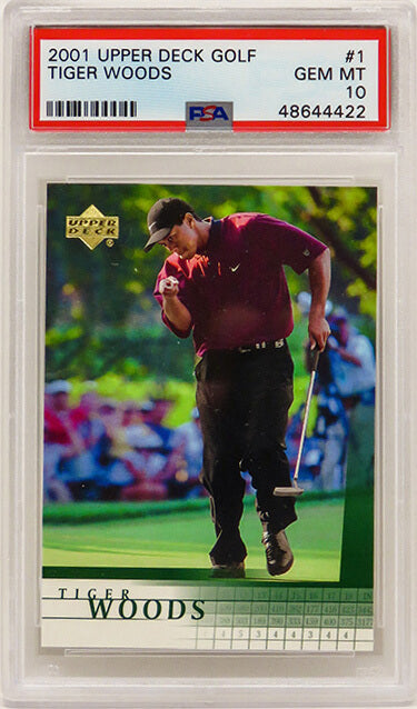 TIGER WOODS 2001 Upper Deck Golf #1 RC Rookie Card - PSA 10 GEM MINT (New Label) - PS5TW01U2 - TIGER WOODS 2001 Upper Deck Golf #1 RC Rookie Card - PSA 10 GEM MINT (New Label) product image
