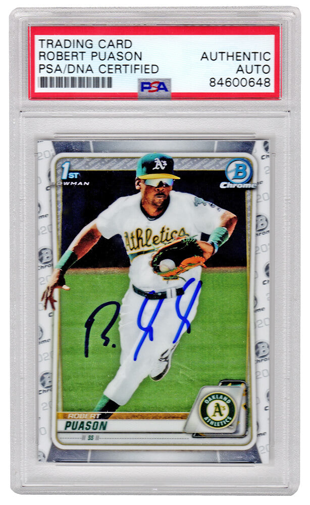 Robert Puason Signed Oakland A's 2020 Topps Bowman Chrome Baseball Rookie Card #BCP-145- (PSA/DNA Encapsulated) - PUACAR104 - Robert Puason Signed Oakland A's 2020 Topps Bowman Chrome Baseball Rookie Card #BCP-145- (PSA/DNA Encapsulated) product image