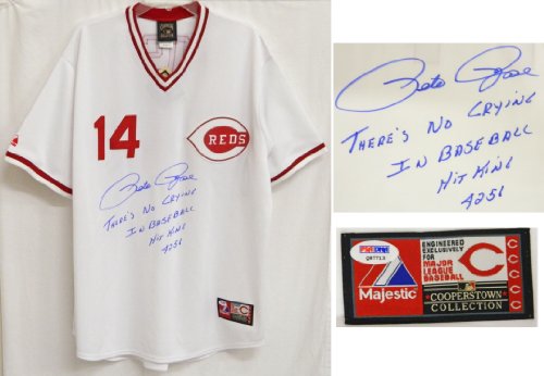 Pete Rose Signed Autographed Reds T/B Jersey w/There's No Crying in Baseball & Hit King 4256 PSA/DNA - ROSJRY100 - Pete Rose Signed Autographed Reds T/B Jersey w/There's No Crying in Baseball & Hit King 4256 PSA/DNA product image