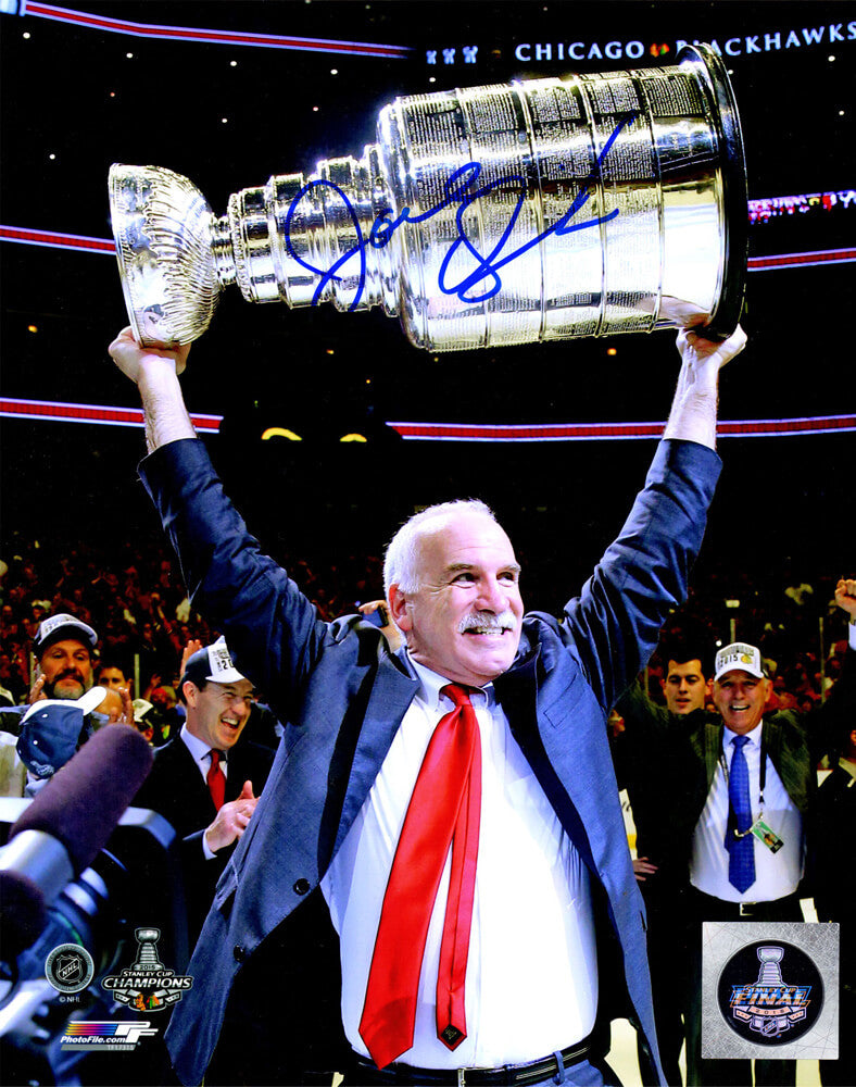 Joel Quenneville Signed Chicago Blackhawks 2010 Stanley Cup Holding Trophy 8x10 Photo - QUE08P403 - Joel Quenneville Signed Chicago Blackhawks 2010 Stanley Cup Holding Trophy 8x10 Photo product image