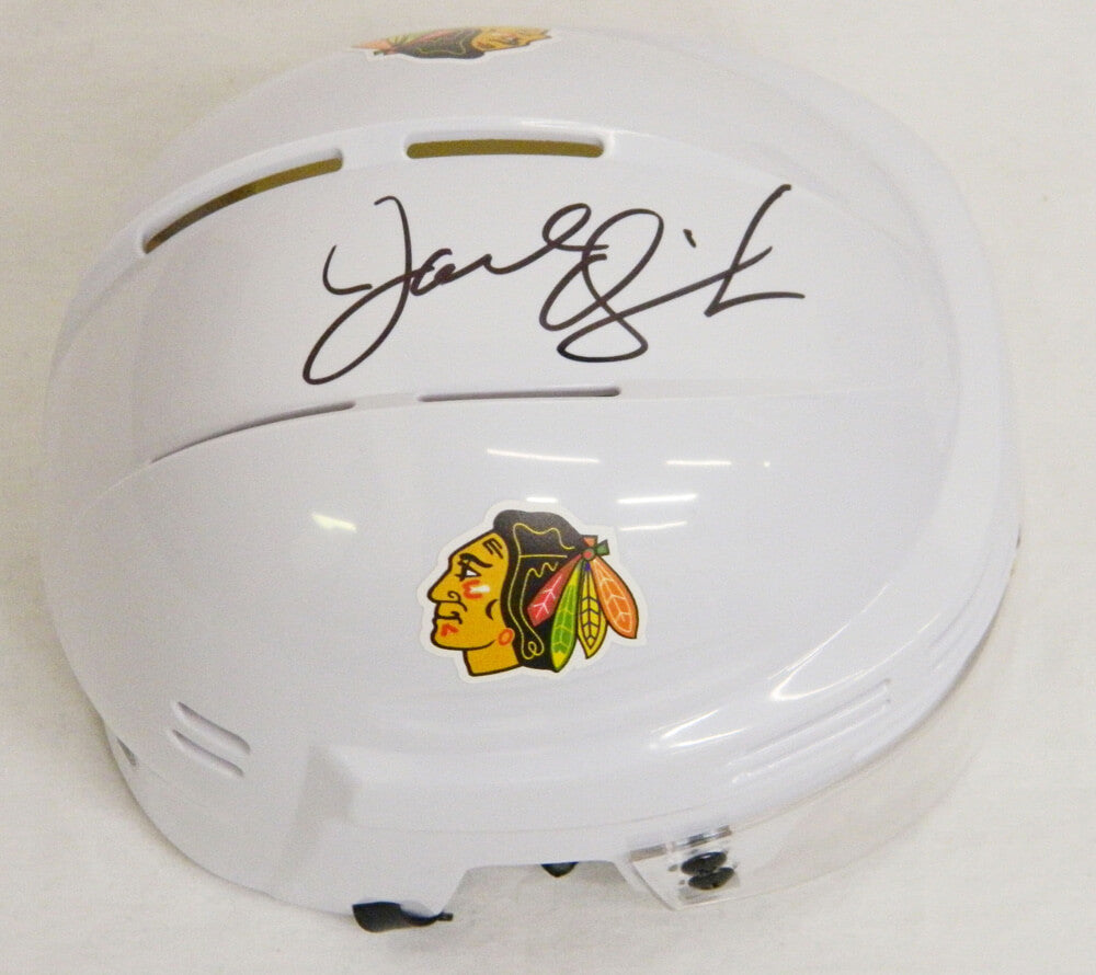 Joel Quenneville Signed Blackhawks White Hockey Mini Helmet - QUEMIN401 - Joel Quenneville Signed Blackhawks White Hockey Mini Helmet product image