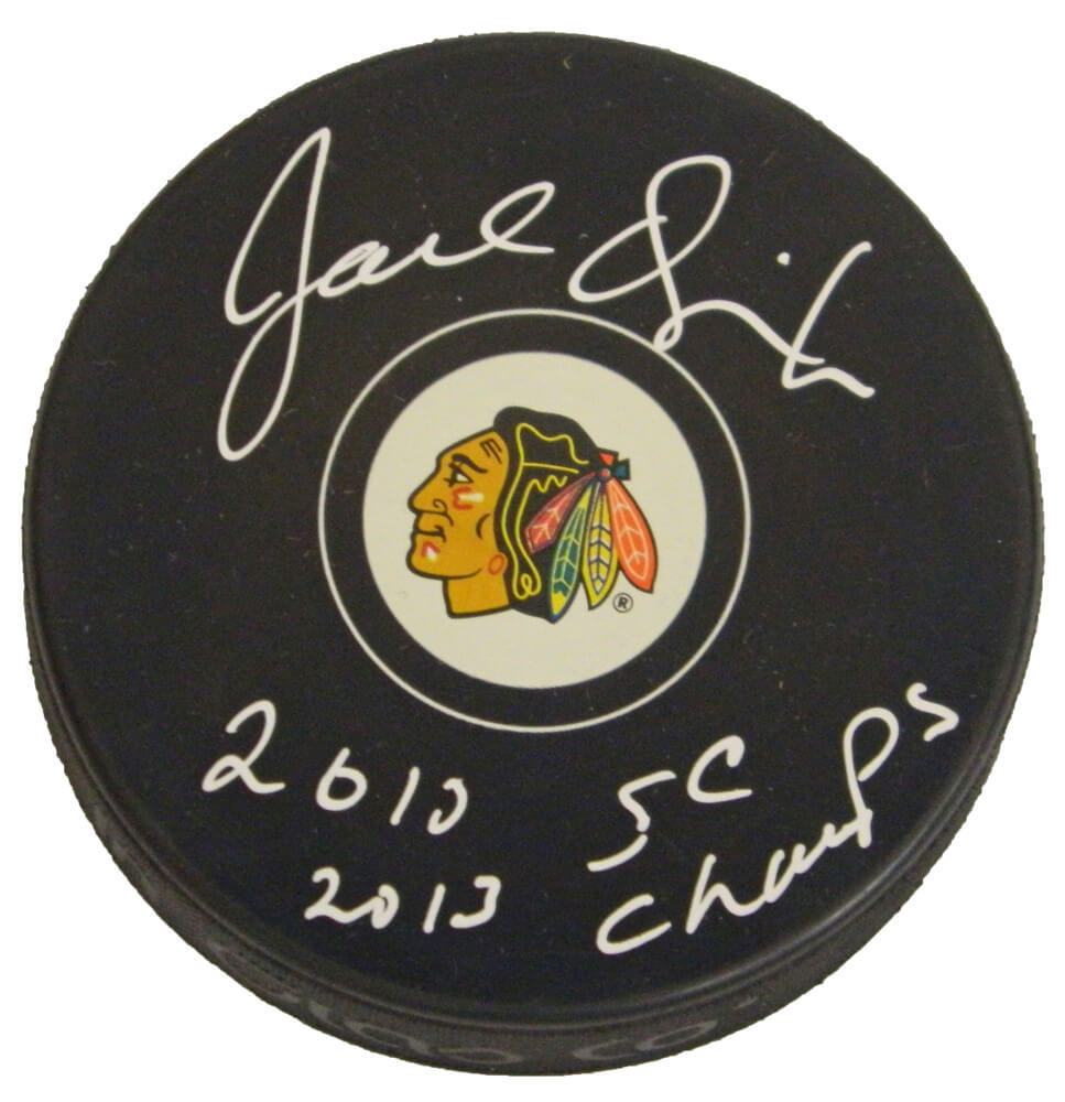 Joel Quenneville Signed Blackhawks Logo Hockey Puck w/2010, 2013 SC Champs - QUEPUC402 - Joel Quenneville Signed Blackhawks Logo Hockey Puck w/2010, 2013 SC Champs product image