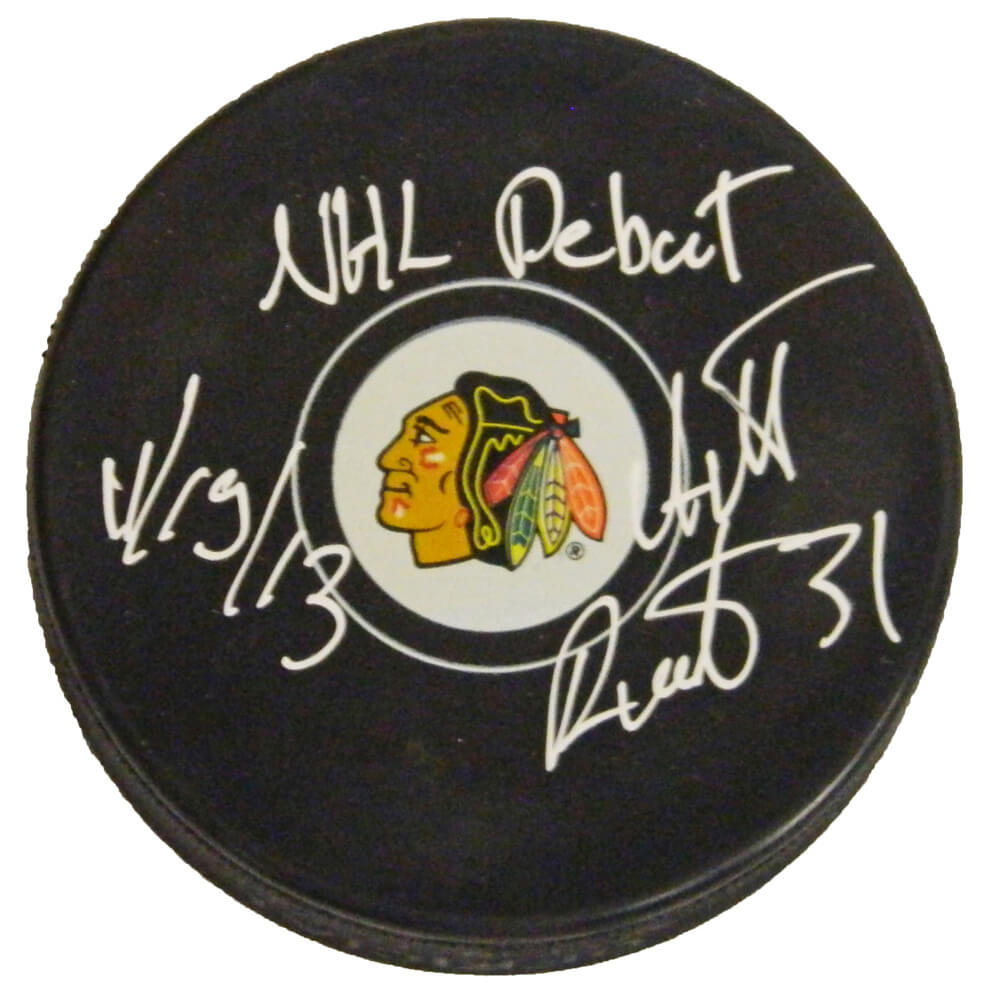 Antti Raanta Signed Chicago Blackhawks Logo Hockey Puck w/NHL Debut 11-19-13 - RAAPUC401 - Antti Raanta Signed Chicago Blackhawks Logo Hockey Puck w/NHL Debut 11-19-13 product image