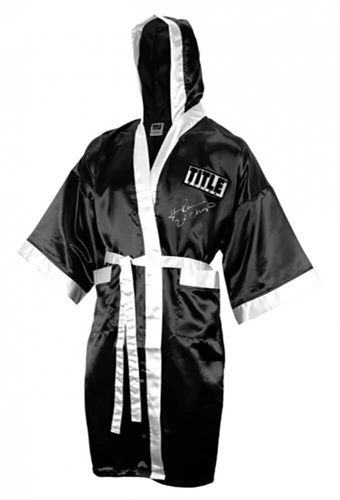 Hasim Rahman Signed Title Black & White Boxing Robe w/2x Champ - RAHROB503 - Hasim Rahman Signed Title Black & White Boxing Robe w/2x Champ product image