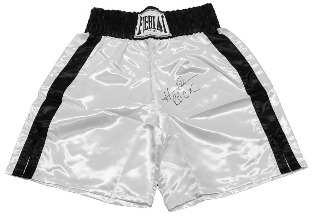 Hasim Rahman Signed Everlast White Boxing Trunks w/Rock - RAHTRU500 - Hasim Rahman Signed Everlast White Boxing Trunks w/Rock product image