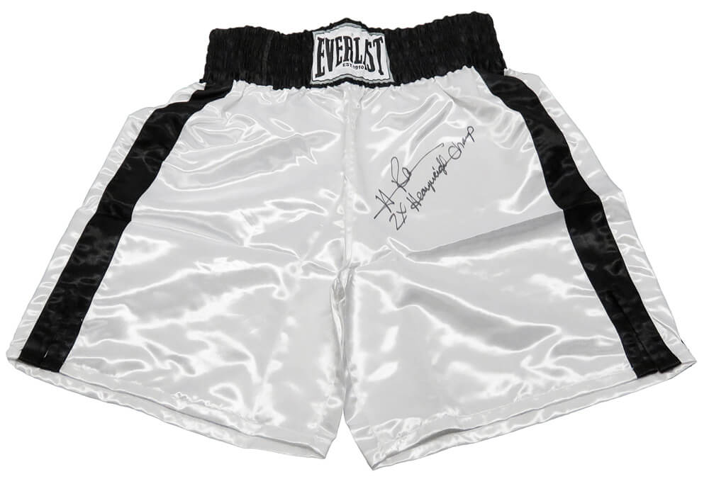 Hasim Rahman Signed Everlast White Boxing Trunks w/2x Heavyweight Champ - RAHTRU501 - Hasim Rahman Signed Everlast White Boxing Trunks w/2x Heavyweight Champ product image