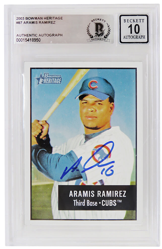 Aramis Ramirez Signed Chicago Cubs 2003 Bowman Heritage Baseball Card #87 - (Beckett - Auto Grade 10) - RAMCAR110 - Aramis Ramirez Signed Chicago Cubs 2003 Bowman Heritage Baseball Card #87 - (Beckett - Auto Grade 10) product image