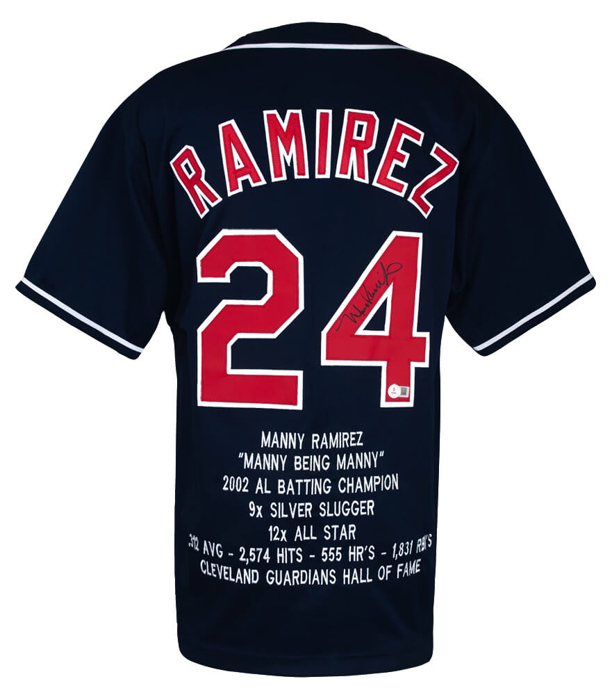 Manny Ramirez Signed Navy Custom Embroidered Stat Baseball Jersey - (Beckett) - RAMJRY103 - Manny Ramirez Signed Navy Custom Embroidered Stat Baseball Jersey - (Beckett) product image