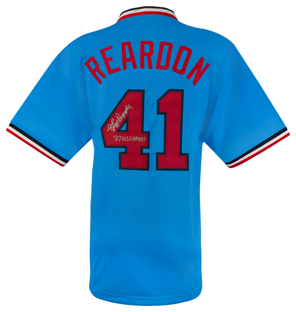 Jeff Reardon Signed Baby Blue Throwback Custom Baseball Jersey w/87 WS Champs - REAJRY101 - Jeff Reardon Signed Baby Blue Throwback Custom Baseball Jersey w/87 WS Champs product image